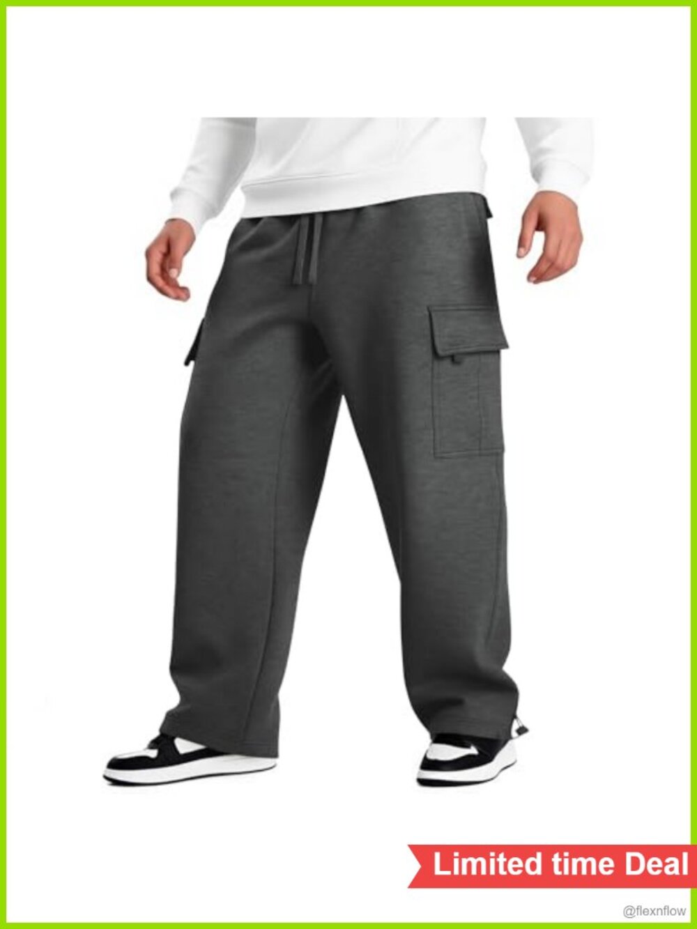 Heavyweight Fleece Cargo Sweatpants Baggy Fit Cotton-Blend Ankle Drawstring